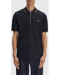 Fred Perry - Zip-Up Cotton Polo Shirt With Contrast Trims And Embroidered Logo - Lyst