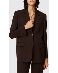 Twinset - Single-Breasted Cropped Satin Blazer With Lapel Collar And Flap Pockets - Lyst