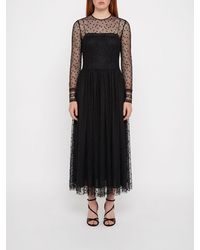 Alberta Ferretti - Tulle Midi Ceremony Dress With Long Sleeves And A Crew Neck - Lyst