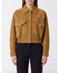 Versace - Suede Leather Shirt-Style Bomber Jacket With Classic Collar - Lyst