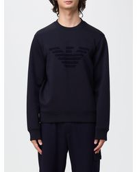 Emporio Armani - High Neck Cotton Blend Zip-Up Sweatshirt With Eagle Logo - Lyst