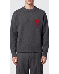 Ami Paris - Jacquard Logo Wool Crewneck Jumper With Dropped Shoulders - Lyst