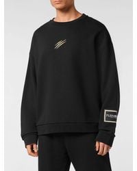 Philipp Plein - Crewneck Cotton Sweatshirt With Laminated Contrast Logo - Lyst