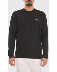 BOSS - Long-Sleeved Cotton Crew-Neck T-Shirt With Contrasting Logo - Lyst