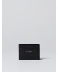 Saint Laurent - Calfskin Leather Card Holder With Embossed Logo - Lyst