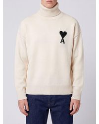 Ami Paris - Jacquard Logo Wool Turtleneck Jumper With Dropped Shoulders - Lyst
