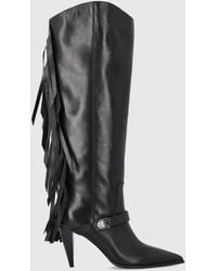 Pinko - Vane Fringed Leather Knee-High Boots With High Heel - Lyst