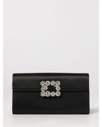 Roger Vivier - Flower Satin Clutch With Crystals And Metal Mesh Strap - Lyst