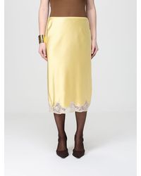 Saint Laurent - Satin Midi Skirt With Lace Inserts - Lyst