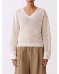 Fabiana Filippi - Perforated Cotton Blend V-Neck Sweater - Lyst