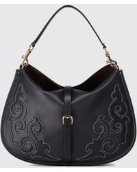 Etro - Embroidered Calfskin Shoulder Bag With Buckle Closure - Lyst