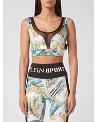 Philipp Plein - Cropped Sports Top With Off-The-Shoulder Design And Graphic Print - Lyst