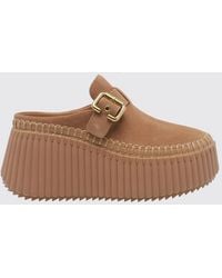Chloé - Chlo&Eacute Nama Suede Mules With Wedge Heel And Adjustable Strap - Lyst