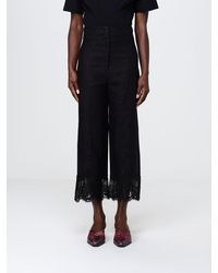 Twinset - Linen Cropped Trousers With Lace Inserts - Lyst