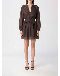 Giovanni bedin - Slim Fit Cotton Mini Dress With V-Neck And Long Sleeves - Lyst