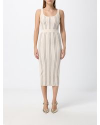 Elisabetta Franchi - Striped Knit Off-The-Shoulder Midi Sheath Dress - Lyst