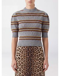 Marni - Striped Pure Cashmere Jumper With Puff Sleeves - Lyst