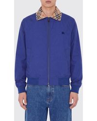 Burberry - Cotton Bomber Jacket With Check Collar And Ekd Logo - Lyst