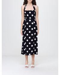 Mar De Margaritas - Polka Dot Viscose Midi Dress With A Halterneck And Slit - Lyst