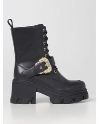 Versace - Ankle Boots In Synthetic Leather With Baroque Buckle - Lyst