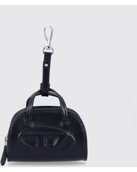 DIESEL - Leather Keychain With Oval D Logo And A Carabiner Snap Hook - Lyst