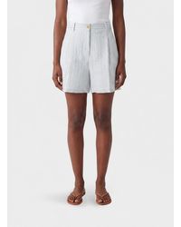 Semicouture - High-Waisted Striped Linen Shorts With Belt Loops - Lyst