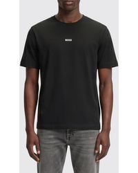 BOSS - Crew Neck Stretch-Cotton T-Shirt With Contrast Chest Logo - Lyst