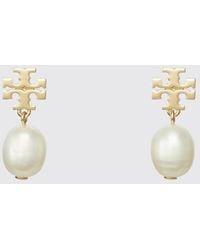 Tory Burch - Moondance Perlen-Ohrhänger Aus Vergoldetem Messing Mit Double T-Logo - Lyst