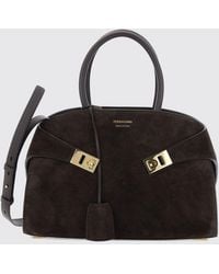 Ferragamo - Hug Small Suede Leather Top Handle Bag With Removable Strap - Lyst