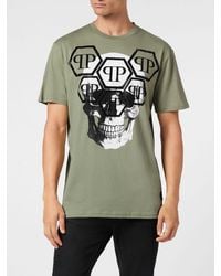 Philipp Plein - Cotton T-Shirt With Skull Print And Rhinestone Hexagon Logo - Lyst