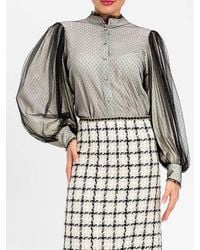 Twinset - Point D'Esprit Tulle Shirt With Ruffled Collar And Puff Sleeves - Lyst