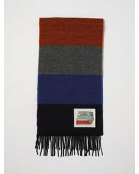 Paul Smith - Mehrfarbiger Gestreifter Wollschal Von Mit Fransen Und Logo-Patch - Lyst