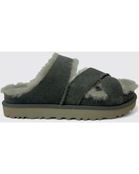 UGG - Greenport Cross Strap Suede Sandals With Wool Lining And Low Heel - Lyst