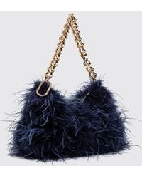 Twinset - Fabric Handbag With Synthetic Feathers And Rhinestones - Lyst