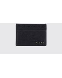 Gucci - Flat Hammered Calfskin Card Holder With Metal Logo - Lyst