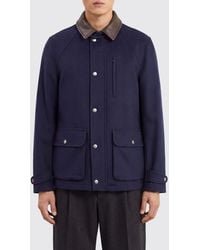 Brunello Cucinelli - Single-Breasted Short Virgin Wool Coat With Leather Collar - Lyst