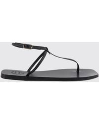 Atp Atelier - Flat Smooth Leather Thong Sandals With Ankle Strap - Lyst