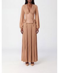 Elisabetta Franchi - Long Viscose Blend Evening Gown With A Corset Bodice And V-Neck - Lyst