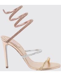 Rene Caovilla - Cleo Laminated Fabric Sandals With Rhinestones And Snake Strap - Lyst