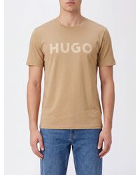 HUGO - Crewneck Cotton T-Shirt With Contrasting Logo - Lyst