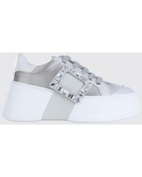 Roger Vivier - Viv' Skate Satin Low-Top Sneakers With Wedge And Jewel Buckle - Lyst