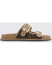 Fendi - Feel Ff Monogram Fabric Sandals With Low Heel - Lyst