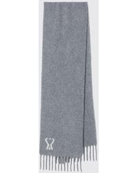 Ami Paris - Schal Aus Alpakawolle Mit Logo-Print Und Fransenrändern - Lyst