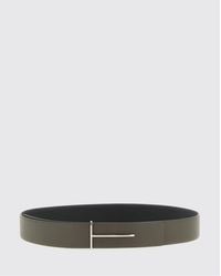 Tom Ford - Reversible 4Cm Pebbled Leather Belt With T Monogram Buckle - Lyst