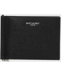 Saint Laurent - Grain De Poudre Leather Wallet With Money Clip - Lyst