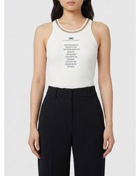 Elisabetta Franchi - Silk Blend Slim Fit Top With Logo Print And Metallic Mesh - Lyst