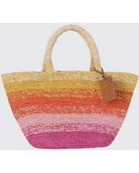 Manebí - Striped Raffia Handbag With Logo Charm - Lyst