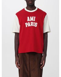 Ami Paris - Camiseta De Algodón Con Logo Estampado Bicolor En Contraste - Lyst