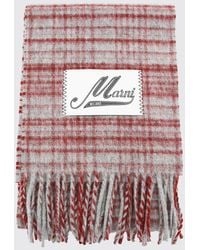 Marni - Cheque Wool And Mohair Blend Scarf With Logo And Frayed Edges - Lyst