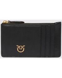 Pinko - Flat Leather Card Holder With Love Birds Logo And Zip Closure - Lyst